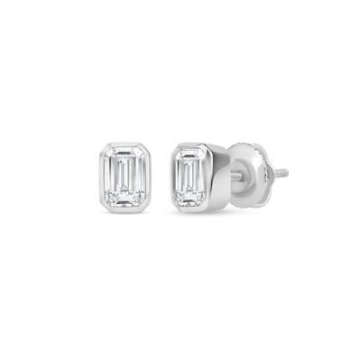 Lab Grown Diamond Emerald-Cut Bezel-Set Solitaire Stud Earrings in 14K White Gold (1/2 ct. tw.)