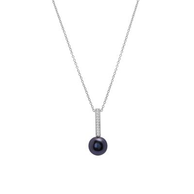 Black Pearl and Lab-Created White Sapphire Drop Pendant in 10K White Gold