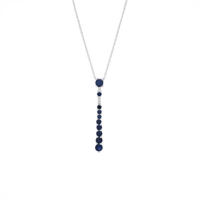 Blue Sapphire & Diamond Accent Stick Pendant Necklace in 10K White Gold
