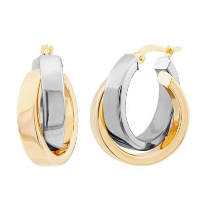 Crossover Hoop Earrings in 14K Yellow and White Gold, 15x20MM