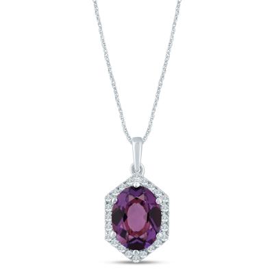 Oval Amethyst Pendant in 10K White Gold (1/10 ct. tw.)