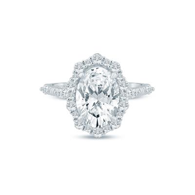 Lab Grown Diamond Oval Halo Engagement Ring in 14K White and Yellow Gold (3 1/2 ct. tw.)