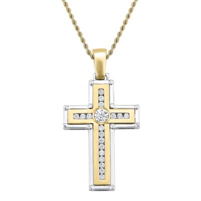 Lab Grown Diamond Cross Pendant in 10K White and Yellow Gold (1 ct. tw.)