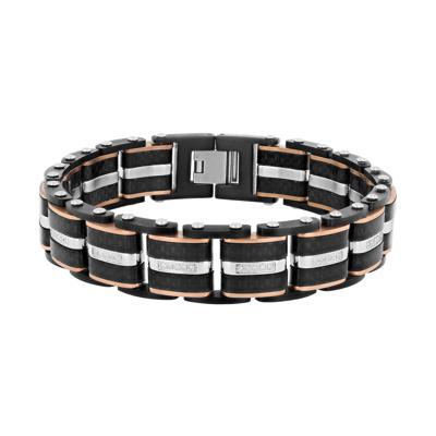 Diamond Link Bracelet in Ion-Plated Stainless Steel and Carbon Fiber, 15MM, 8.5” (1/3 ct. tw.)