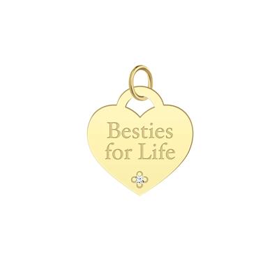 Besties For Life Heart Charm with Diamond Accent in 10K Yellow Gold