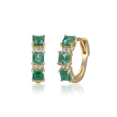Emerald and Diamond Accent Huggie Hoop Earrings in 10K Yellow Gold