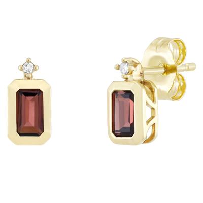 Emerald-Cut Garnet and Diamond Accent Bezel Earrings in 10K Yellow Gold