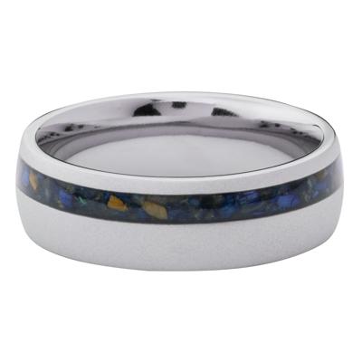 Men’s Blue Tiger’s Eye Mosaic Inlay Wedding Band in Titanium, 7MM