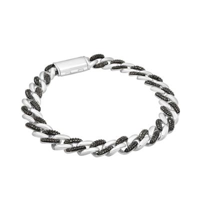 Men's Black Diamond Curb Link Bracelet in Sterling Silver (1/2 ct. tw.)