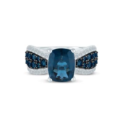 London Blue Topaz and Diamond Ring in 14K White Gold (1/3 ct. tw.)