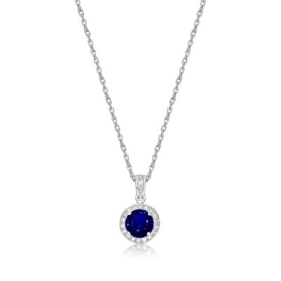 Lab Created Sapphire & 1/10 ct. tw. Diamond Pendant in Sterling Silver