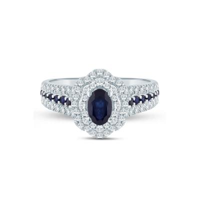 Blue Sapphire and Diamond Halo Ring in 14K White Gold (1/2 ct. tw.)