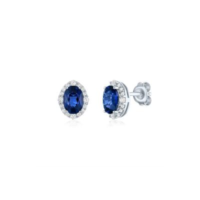 Lab-Created Blue & White Sapphire Halo Earrings in Sterling Silver