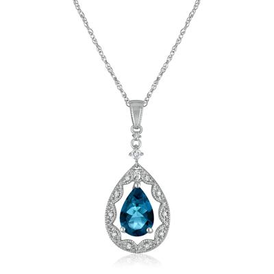 Pear-Shaped London Blue Topaz and Diamond Accent Necklace in 14K White Gold