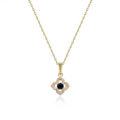 Blue Sapphire & Diamond Clover Pendant Necklace in 10K Yellow Gold (1/10 ct. tw.)