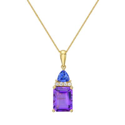 Amethyst, Tanzanite and Diamond Accent Pendant in 10K Yellow Gold