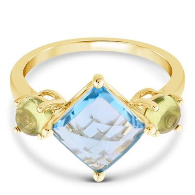 Blue Topaz Ring with Peridot in 10K Yellow Gold