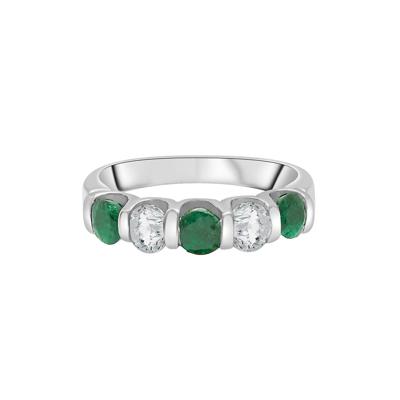 Emerald & White Sapphire Ring in Sterling Silver
