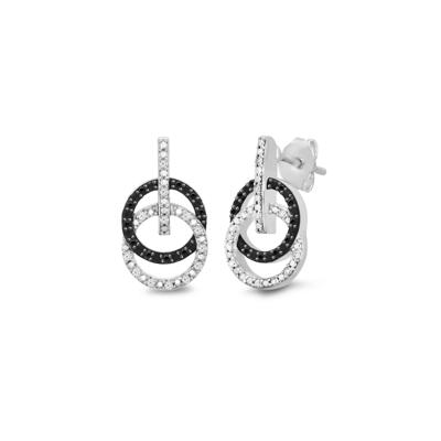 Black & White Diamond Double Circle Drop Earrings in Sterling Silver (1/10 ct. tw.)