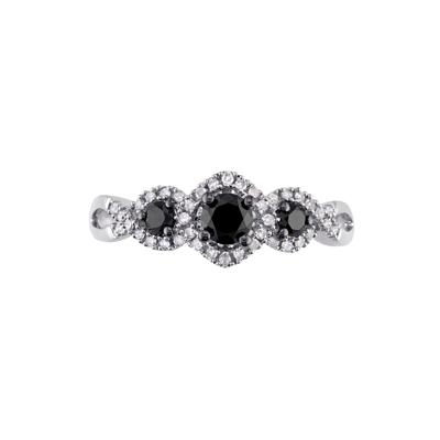 Three-Stone Ring with Black & White Diamonds in 10K White Gold (1/2 ct. tw.)