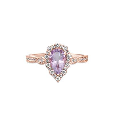 Pear-Shaped Rose De France Amethyst & Diamond Engagement Ring in 14K Rose Gold (1/3 ct. tw.)