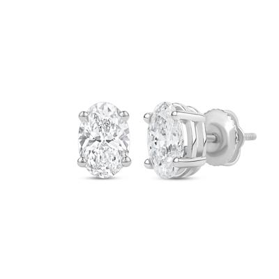 Lab Grown Diamond Oval-Shaped Solitaire Stud Earrings in 14K White Gold (2 ct. tw.)