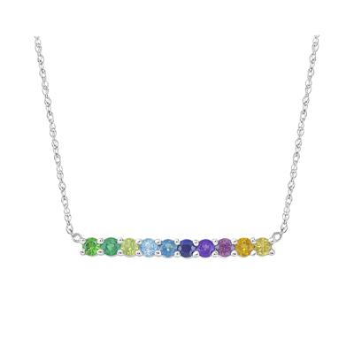 Multi-gemstone bar necklace in 10K White Gold