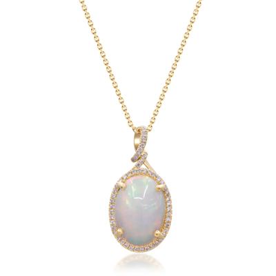 Oval Opal and Diamond Pendant in 14K Yellow Gold (1/5 ct. tw.)