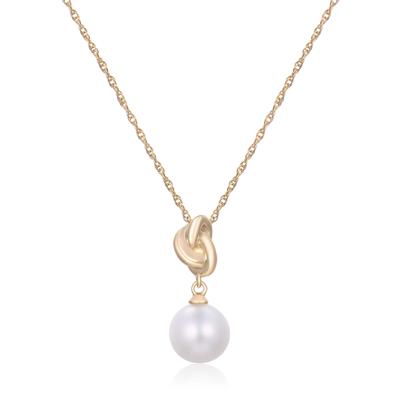 Freshwater Cultured Pearl Knot Pendant in 10K Yellow Gold
