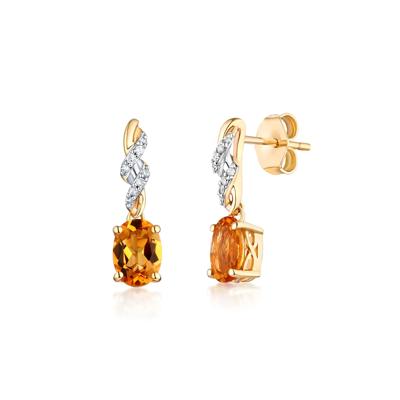 Citrine & Diamond Drop Earrings in 10K Yellow Gold
