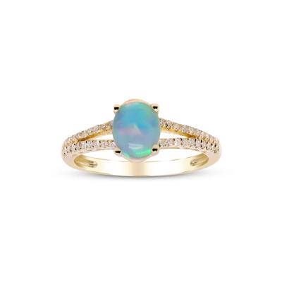Ethiopian Opal Ring with Diamond Split-Shank Band in 10K Yellow Gold (1/5 ct. tw.)