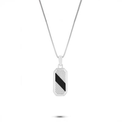 Men's Black Onyx & Diamond Dog Tag Pendant Necklace in Sterling Silver (1/4 ct. tw.)