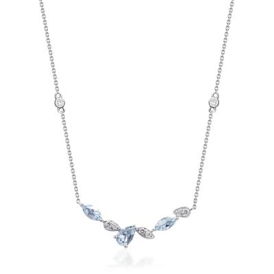 Aquamarine and Diamond Necklace in 10K White Gold (1/4 ct. tw.)
