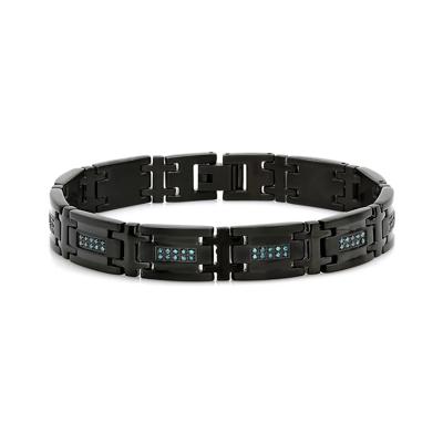Men’s Blue Diamond Link Bracelet in Black Ion-Plated Stainless Steel (1/2 ct. tw.)