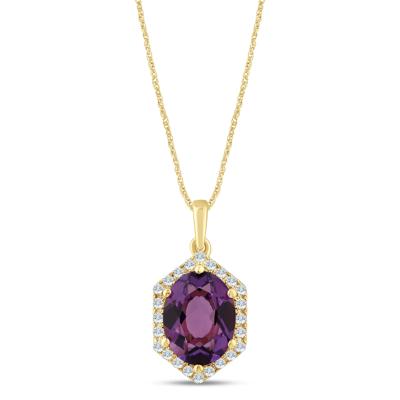 Oval Pink Amethyst Pendant in 10K Yellow Gold (1/10 ct. tw.)