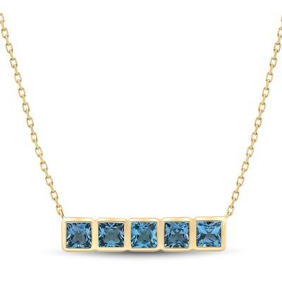 London Blue Topaz Princess-Cut Bar Necklace in 10K Yellow Gold