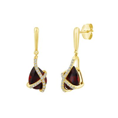 Garnet & Diamond Drop Earrings in 14K Yellow Gold (1/10 ct. tw.)
