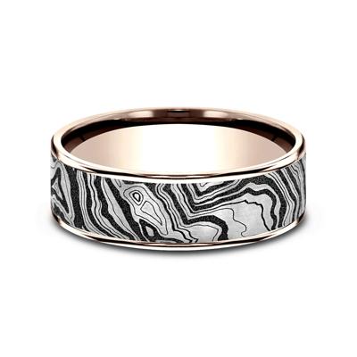 Men’s Topography Pattern Wedding Band in Titanium & 14K Gold, 7.5MM