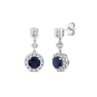 Blue Sapphire and Diamond Halo Drop Earring in 10K White Gold (3/4 ct. tw.)