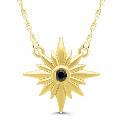 Black Diamond Accent Sunburst Necklace in 10K Yellow Gold