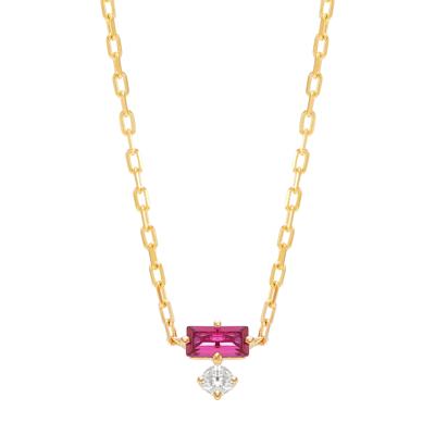 Lab Grown Diamond Accent and Lab-Created Ruby Necklace in 10K Yellow Gold