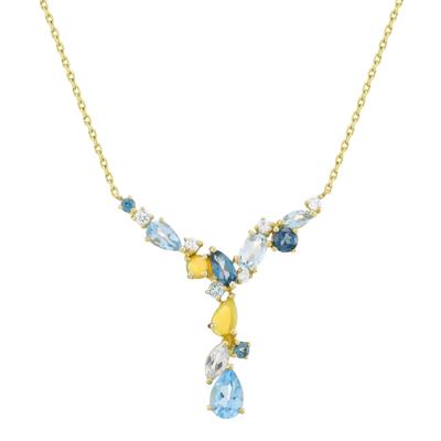 Ethiopian Opal, Diamond and Blue Topaz Necklace in 10K Yellow Gold