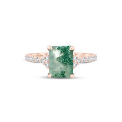 Flora Moss Agate and Diamond Engagement Ring in 14K Rose, White & Yellow Gold (3/8 ct. tw.)