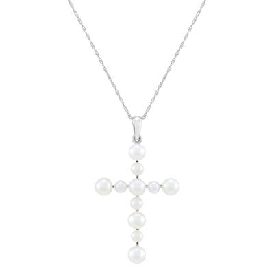 Freshwater Cultured Pearl Cross Necklace in 10K White Gold