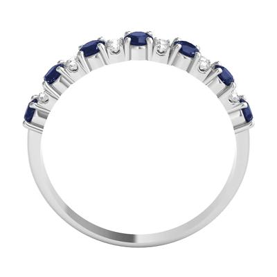 Blue Sapphire & Diamond Band in 14K White Gold