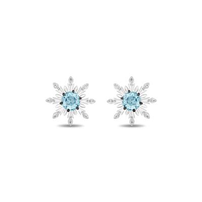 Elsa Blue Topaz and Diamond Accent Snowflake Earrings in Sterling Silver