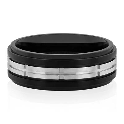 Men’s Two-Tone Ring in Black Ion-Plated Stainless Steel, 8mm