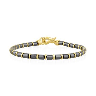 Men's Hematite Barrel Bead Bracelet in Vermeil