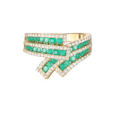 Emerald and Diamond Ribbon Ring in 10K Yellow Gold (1/2 ct. tw.)