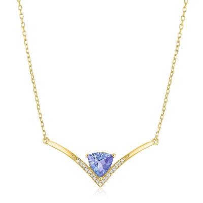 Trillion-Cut Tanzanite and Diamond Accent Necklace in 10K Yellow Gold